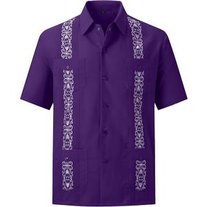 Mens Snap Shirts Casual Guayabera Shirts Short Sleeve XL