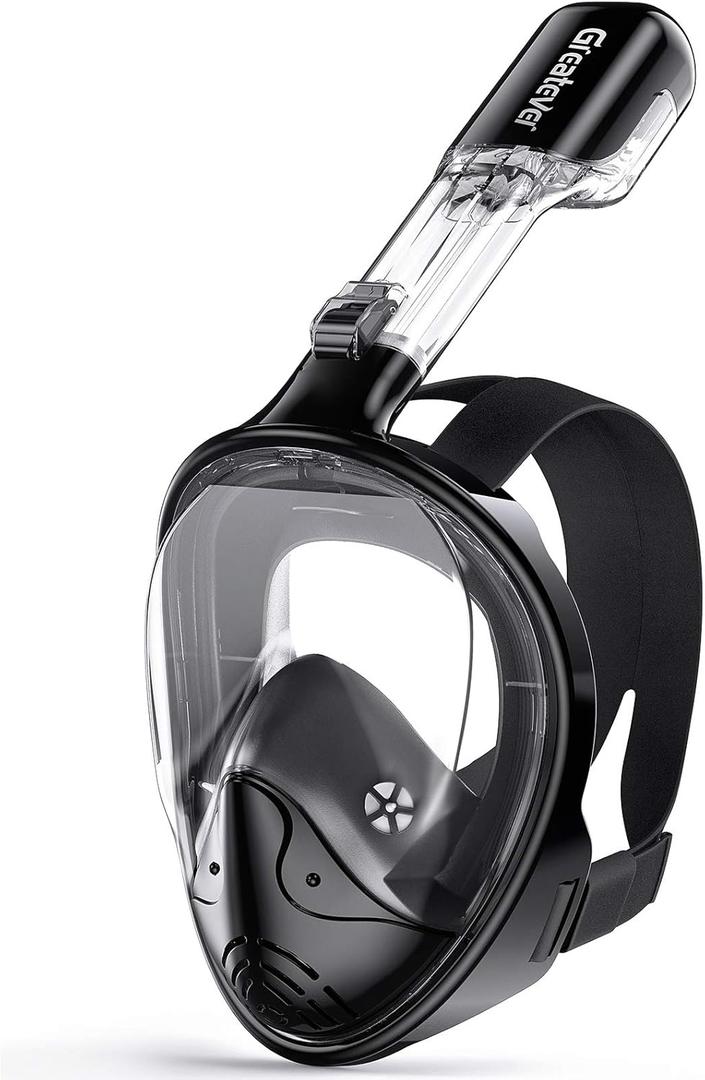 Greatever Full Face Snorkel Mask, Snorkeling Gear for Adults with Latest Dry Top Breathing System and Detachable Camera Mount, Foldable Snorkel Mask Adult, Snorkels Anti-Fog & Anti-Leak (Large-X-Large, Black)