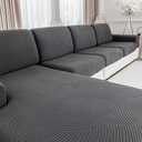 QIANMEW Couch Cushion Covers for Sectional and L Shaped Sofa, Stretch Soft Sofa Covers Washable Wear Resistant Slipcovers Furniture Protector Pet-Friendly (2Pcs Back Couch Cover, Dark Gray)