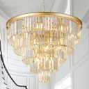 Large Crystal Chandeliers Modern 30Gold Chandelier for Foyer Staircase Chandeliers 5 Tiers 16 Lights Luxury K9 Ceiling Pendant Lighting Fixture for Dining Room Bedroom