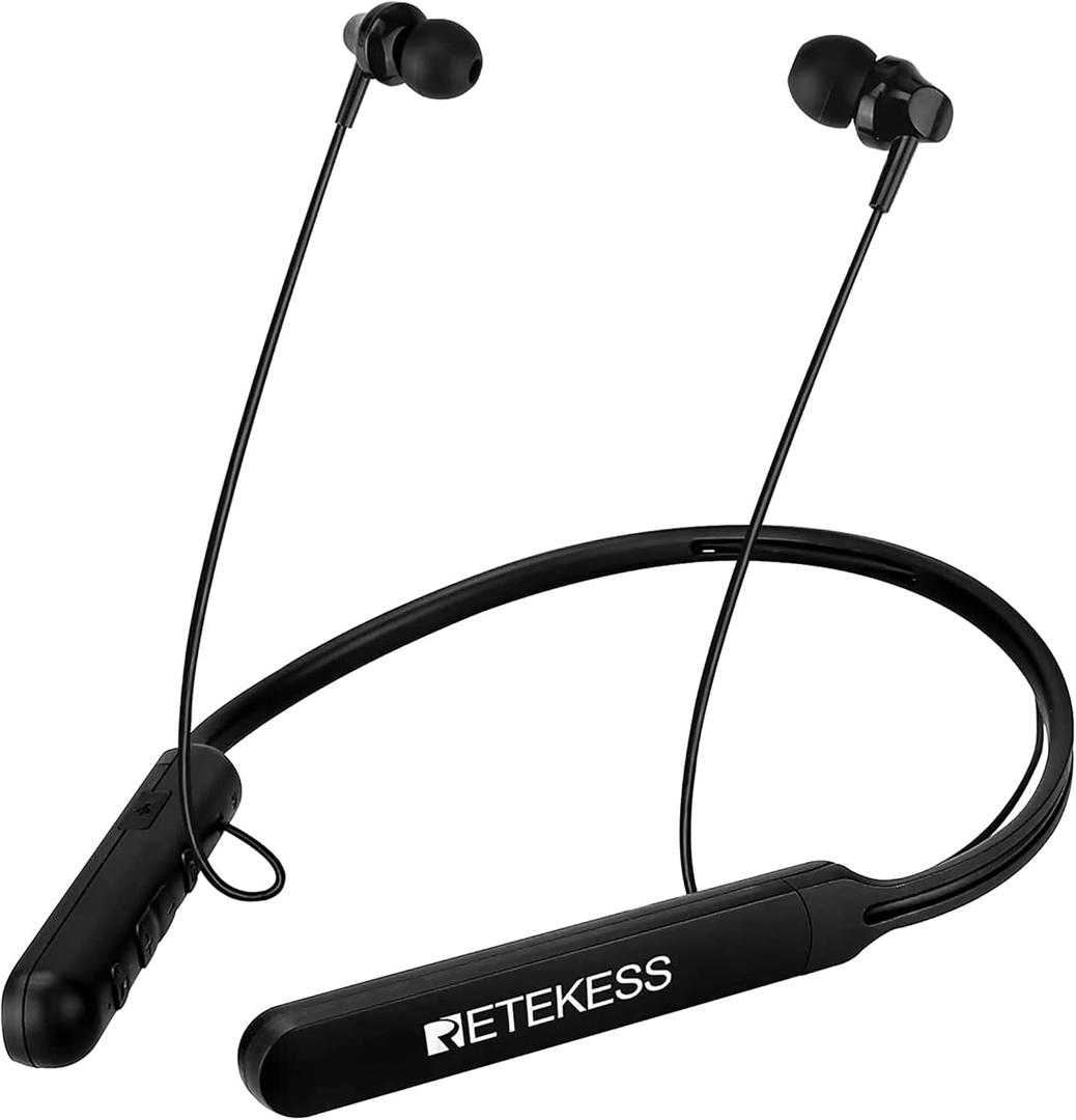 Retekess TR108 FM Radio Headphones, Radio Headset with Wireless, Support FM Stereo, Wireless Call, Rechargeable Battery and Digital Display, Suit for Walking (Neckband)