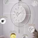 Large Luxury LED Backlit Wall Clock – Pendulum Roman Numeral Metal Ring, Silent Non-Ticking Decorative Clock for Living Room Bedroom Entryway, Modern Halo Glow (Crystal Silver)