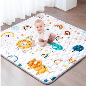 Baby Play Mat,50x50 Play Mat for Playpen, Cotton One-Piece Crawling Mat, Non-Slip Cushioned Baby Playpen Mat for Playing, Baby Playmat Floor Mat for Infants, Babies, Toddlers