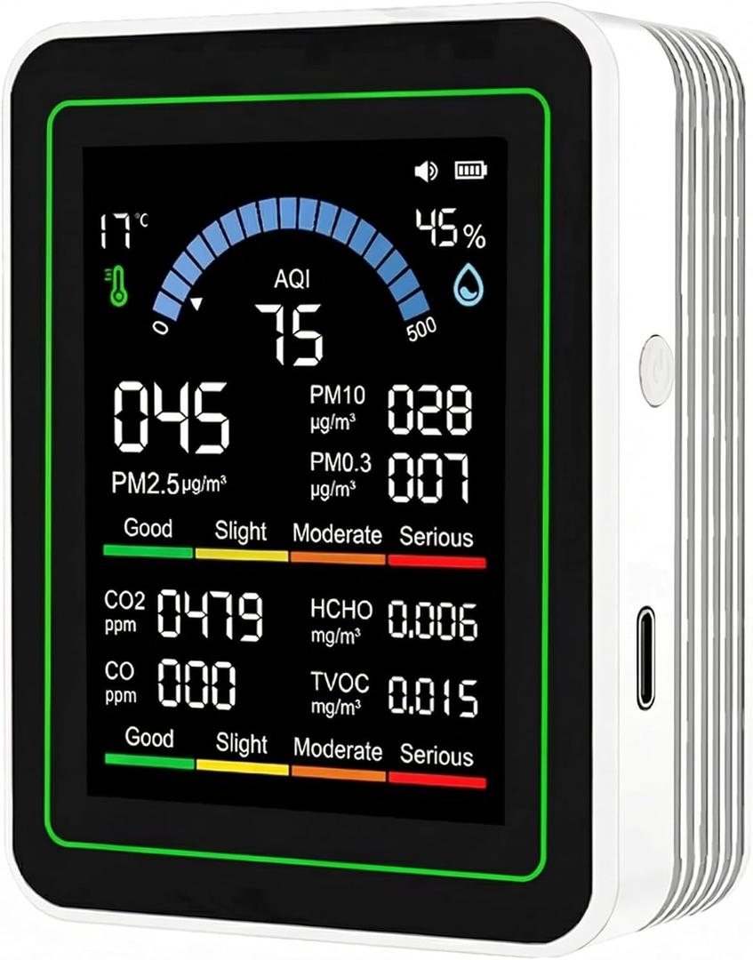Air Quality Monitor Indoor, 10 in 1 Portable Smartair Quality Tester for CO2 | CO | TVOC | HCHO | Temp | AQI | PM0.3-1 Detection Hum for Home Cars Plants, Pets, Car, Hotel