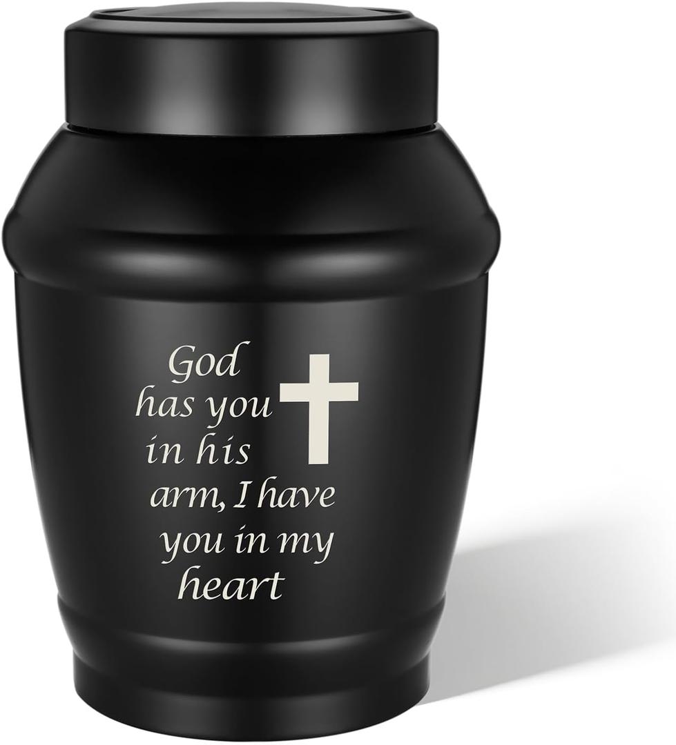 Abooxiu Urns for Human Ashes 5.5 Inches Medium Urns for Ashes Black Cross Cremation Urn Stainless Steel Keepsake Urn Memorial Funeral Decorative Burial Urn for Adult Male Female