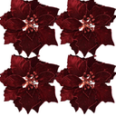8 Pack Christmas Poinsettia Decorations 9.8In Artificial Velvet Flowers for Christmas Tree Ornament DIY Wreath Xmas Party Home Supplies (Dark Red)