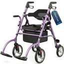 Ablecare Updated Rollator Walker for Seniors with Seat, 2 in 1 Rolling Walker Wheelchair Combo for Mobility-Impaired, Dual Height Adjustment, Lightweight & Foldable Rollator, Capacity 310lbs (Purple)