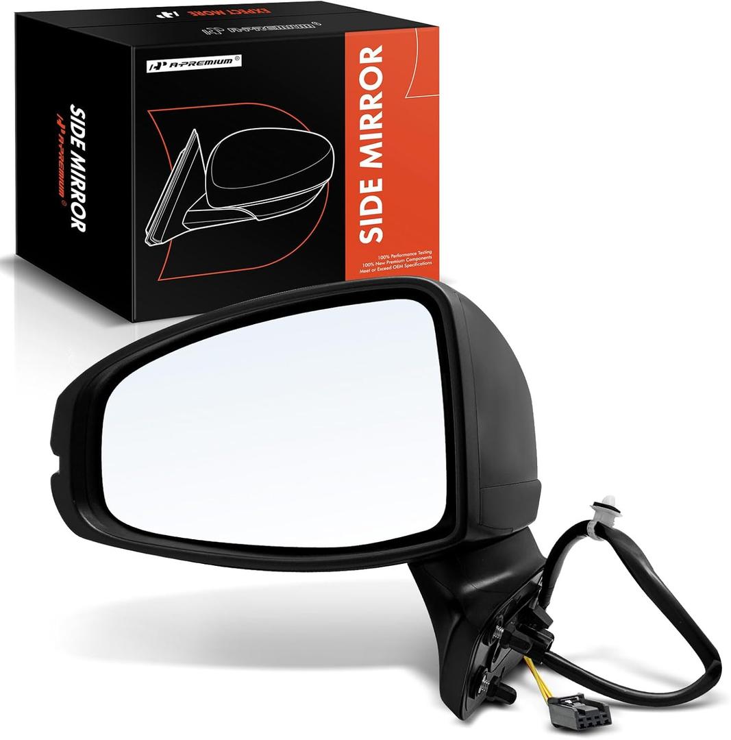 A-Premium Left Driver Side Power Door Mirror - Compatible with Honda Fit 2015-2020 - Non-Heated Manual Folding Black Smooth Outside Rear View Mirror