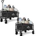 Collapsible Utility Cart Folding Wagon, 220 lbs Capacity Lightweight Rolling Cart with Quiet Wheels, Quick-Fold Design for Camping, Shopping, Ourdoor Use,Black 2PCS