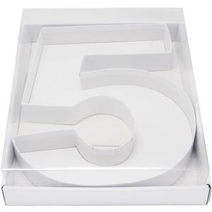 WENPACK 12.5" Cardboard Number Shaped Mache Decorative Charcuterie Board Fillable Sweets Candy Box with Clear Lid (White, 5)