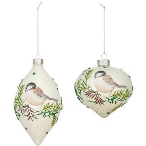 Napco Assorted 4 inch Hand-Painted Chickadee Bird Christmas Ornaments, Pack of 2 Winter Woodland Holiday Dcor