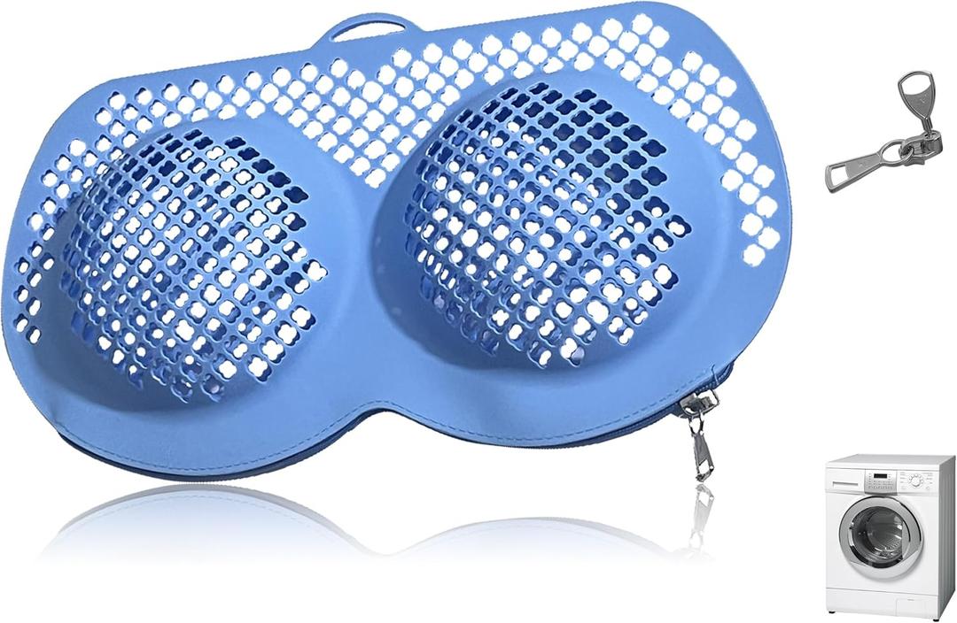 Silicone Bra Washing Bags for Laundry, Lingerie Laundry Mesh Bags, Keep Shape Delicate Wash Bra Bags Prevent Damage, Socks, Underwear, Protective Wash Bags with Lockable Zipper (Blue)