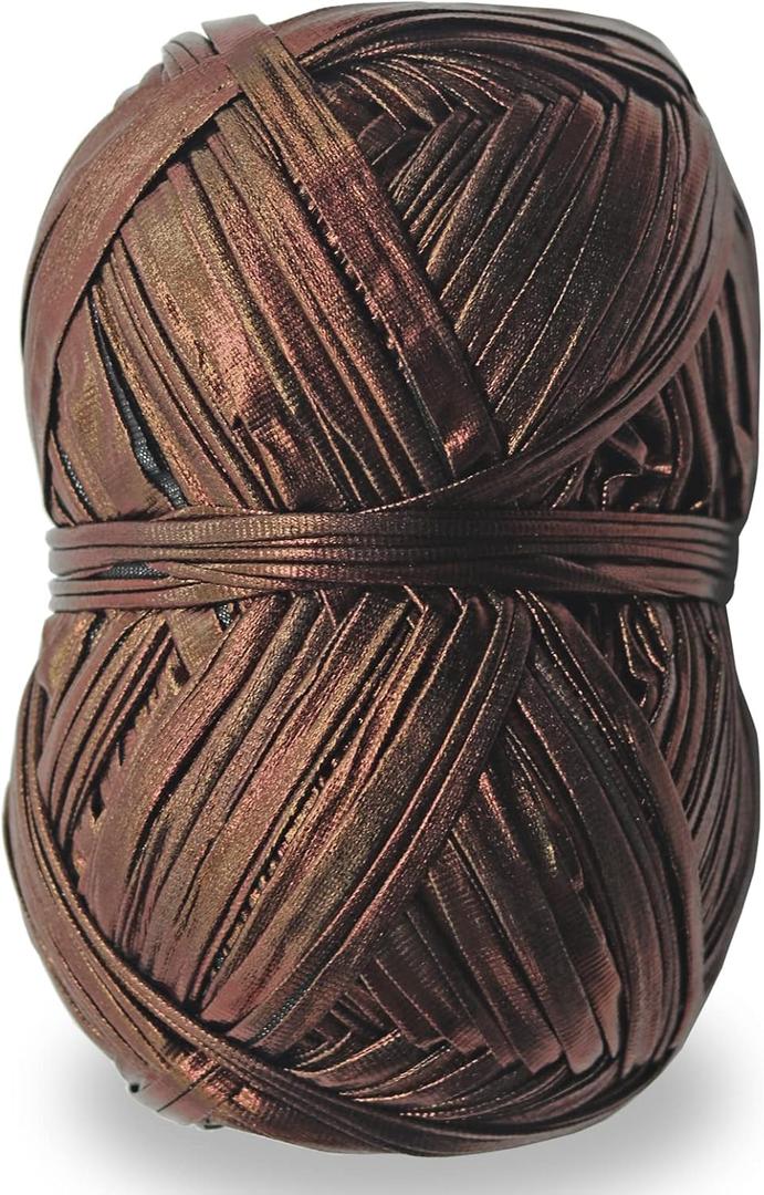Metallic T-Shirt Yarn 140 Yards Knitting Fabric Crochet Cloth Shiny Tshirt Yarn for Crocheting Beginners DIY Hand Craft Bag Blanket Cushion Projects (Copper)