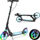 Scooter for Kids Ages 8+ Teens & Adults, Lightweight Kick Scooter with Carry Strap Adjustable Height Equipped with Front handbrake and Rear Brake, Big Sturdy PU Flash Wheels Great Gift & Toy (black)