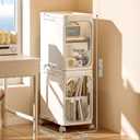 JOYZAN Narrow Bathroom Storage Cabinet with Movable Wheels, Slim Storage Cabinet with 2 Doors & Removable Panel, Skinny Bathroom Organizers and Storage for Small Space, Corner, Kitchen, Laundry