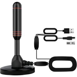 Indoor TV Antenna with 2 Signal Boosters & 32FT Cable – Digital Antenna for Smart TV, Magnetic Base, Supports 4K 1080p – Dual Amplifiers for Long Range Reception of Local Channels (Red)