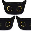 3 Pack Small Black Cat Storage Baskets for Organizing,Woven Decorative Gift Basket, Nursery Shelves Rope Cotton Storage Bins for Gifts Empty, Mini Burr Baby Shower with Handles,7 IN