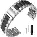 Stainless Steel Watch Band Quick Release Premium Brushed Matte Metal Watch Strap Bracelet 16mm 18mm 20mm 22mm 24mm Universal Stainless Steel Smartwatch Replacement Band Strap Men Women (Silver Black)