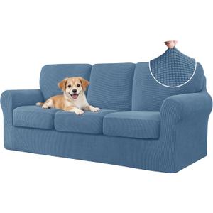 CHUN YI 7 Piece Couch Covers Sofa Covers Washable, Stretch Sofa Slipcover for 3 Cushion Couch with Seperate Backrest and Cushion Covers, Anti Slip Furniture Protector for Dogs Pets (Large, Denim Blue)