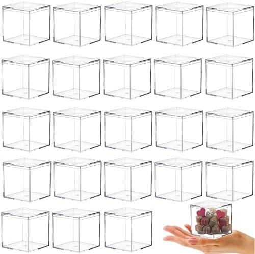 KissYou Acrylic Box With Lid 24 Pieces Small Clear Square Cube Jewelry Storage Box Wedding Party Gift Candy Boxes