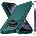 for Google Pixel 9a Case with Screen Protector+Camera Lens Protector+Wrist Strap Lanyard,Heavy Duty Shockproof Full Body Protective Phone Cover,2025 Dark Green