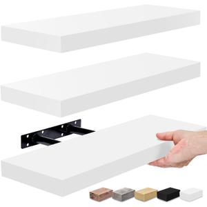 Sorbus Floating Shelves for Wall, Bathroom Shelves Wall Mounted for Kitchen, Bedroom, Bathroom Storage Over Toilet, Hanging Book Shelf for Wall Home Decor Living Room (White, 3 Pack)