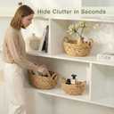 Set of 3 Wicker Storage Baskets for Organizing - Woven Decorative Baskets with Handles - Organizers for Bathroom, Kitchen, and Shelves (Natural)