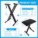 Piano Keyboard Stand and Bench Set, Double-X Keyboard Stand Adjustable Digital Piano Stand with Lockable Straps, (Piano Keyboard Stand x 1, Piano Bench x 1), Black