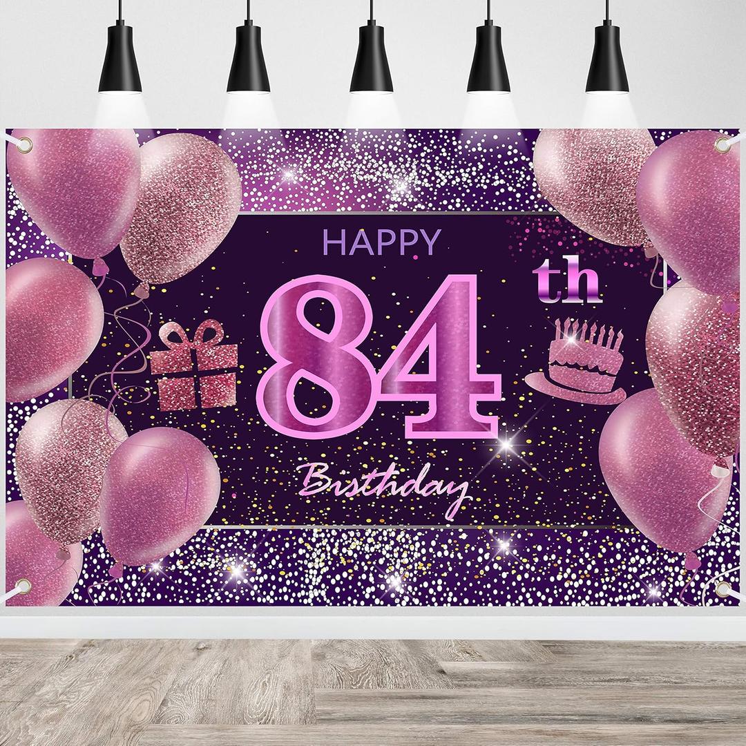 84th Birthday Decorations for Girls IMISI Happy Birthday Banner Pink Decorations for A Party Birthday Backdrop for Women