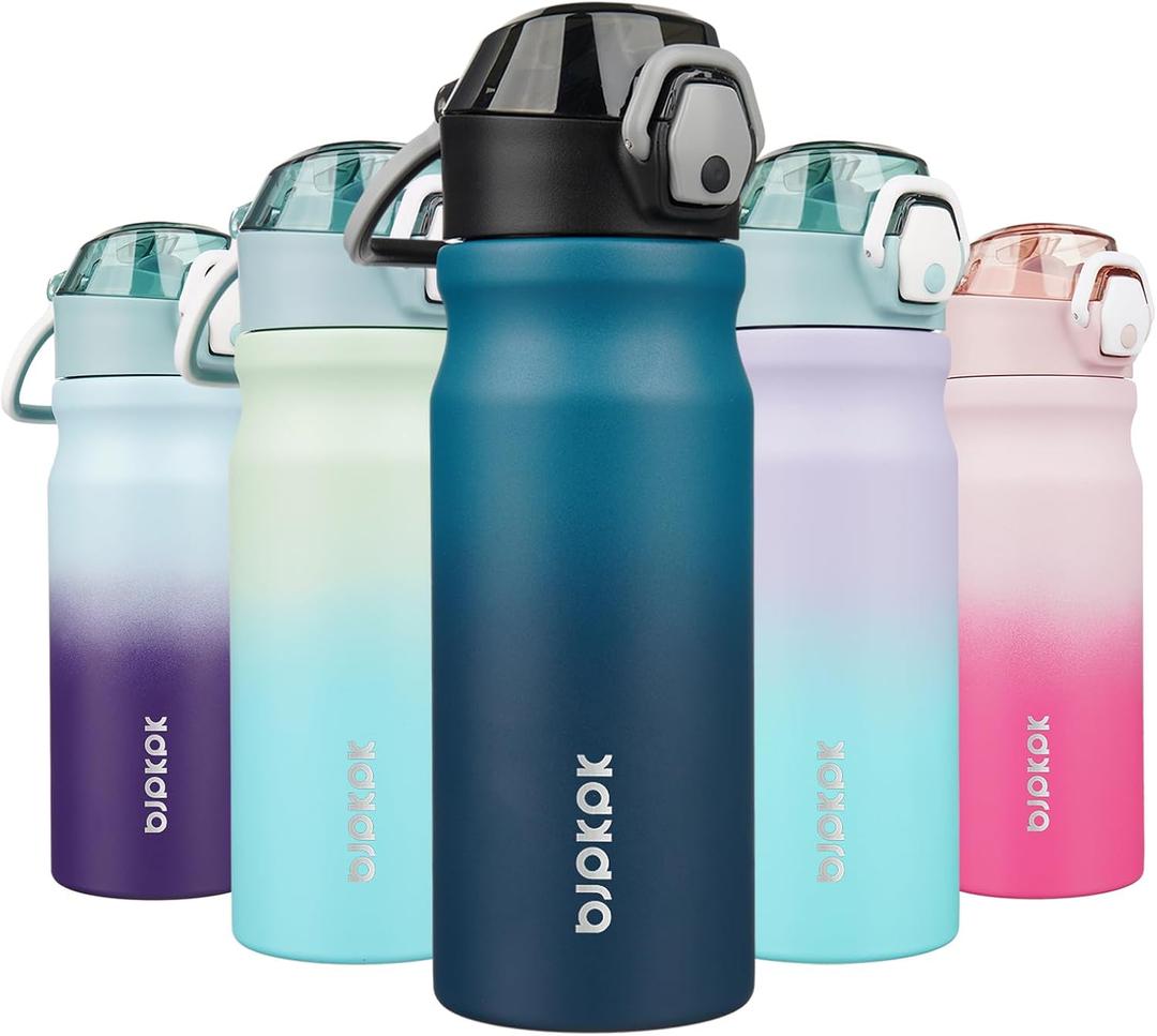 BJPKPK 18oz Insulated Water Bottle With Straw Stainless Steel Double Wall Water Bottles BPA Free Leak Proof Thermos With Lockable Flip Lid And Soft Silicone Spout,Indigo Black (18 Ounces, A-Indigo Black)