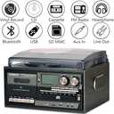 LoopTone Vinyl Record Player 9 in 1, 3 Speed Bluetooth Vintage Turntable CD Cassette Player AM/FM Radio USB Recorder Aux-in RCA Line-Out (Black Edition)