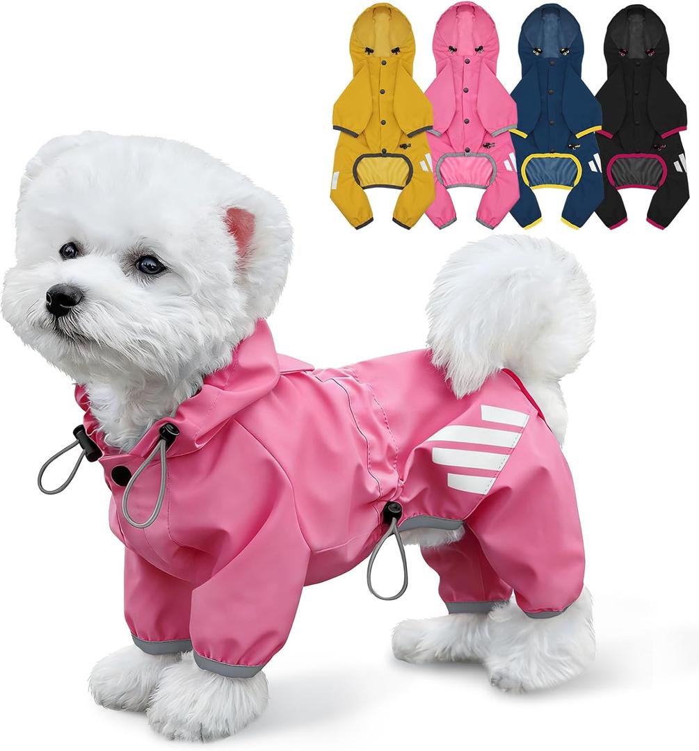 Dog Raincoat, Waterproof Dog Rain Jacket with Hood, Rain Coat with Leash Hole, Reflective Strap for Small Medium Dogs, Lightweight Puppy Clothes(Pink,M)