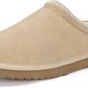 Women's Men's Slippers Platform Mini Boots for Women Genuine Suede Platform Slip-on Slippers Cozy Water Resistant Faux Fur Warm Winter Fuzzy House Shoes Indoor Outdoor (41, Beige)