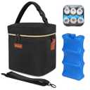 Mancro Breastmilk Cooler Bag with Ice Pack, Fits 6 Baby Bottles Up to 9 Ounce Insulated Baby Bottle Bag, Breast Milk Cooler on The go with Strap, Bottle Storage Bag for Nursing Mom Daycare, Black