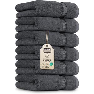 Utopia Towels 6 Pack Premium Hand Towels Set, 16 by 28 inches, 100% Ring Spun Cotton, Ultra Soft and Highly Absorbent 600GSM Towels for Bathroom, Gym, Shower, Hotel, and Spa, Grey