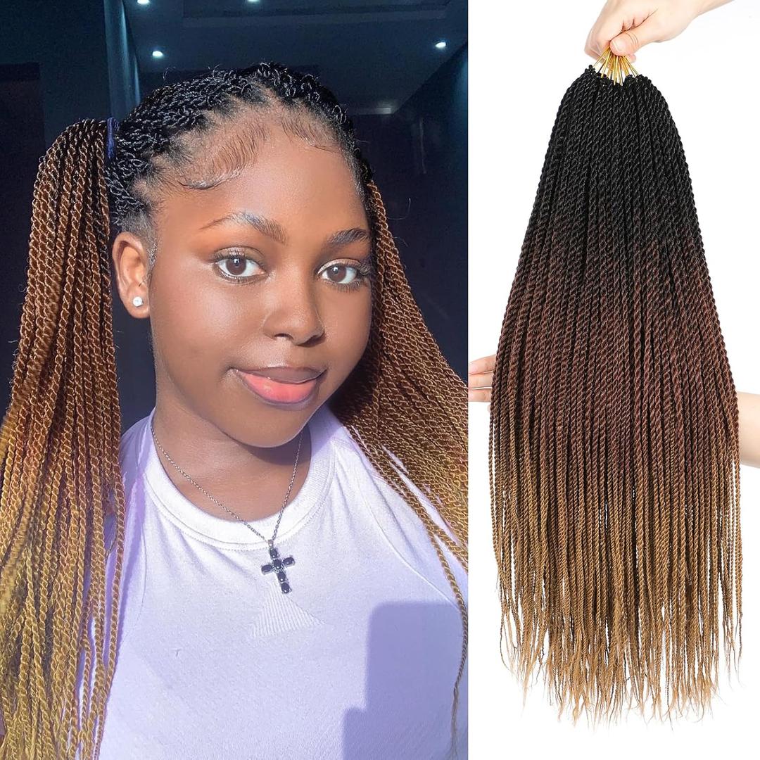 18 Inch Senegalese Twist Crochet Hair for Women Crochet Hair Pre Looped Crochet Braids Micro Twist Crochet Hair Ombre Brown Blonde Small Braids with Natural Ends 8 Packs T30/27