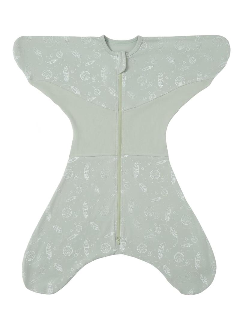 GROWNSY Transitional Swaddle Sleep Sack 3-6 Months, 100% Cotton Starfish Design Baby Swaddle Sack, Dual-Zipper for Easy Diaper Changes, Proper Hip Development & Openable Foot Button, 12-20lbs, Green