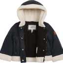 LONDON FOG girls Heavyweight Winter Puffer Coat With Sherpa Trim (Black)