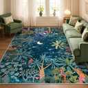 Lahome Midnight Jungle Green Rug, Washable 8x10 Rugs for Bedroom Living Room, Soft Forest Kids Rugs for Playroom, Non Slip Stain Resistant Floor Carpet for Office Dining Room