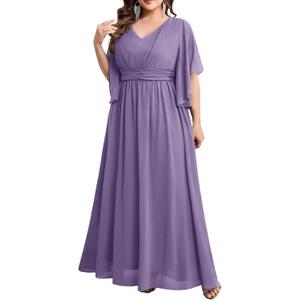 Plus Size Elegant Formal Chiffon Dress A Line Maxi Bridesmaid Mother of The Bride Gala Evening Wedding Guest Prom Gown (Purple, XXXL)