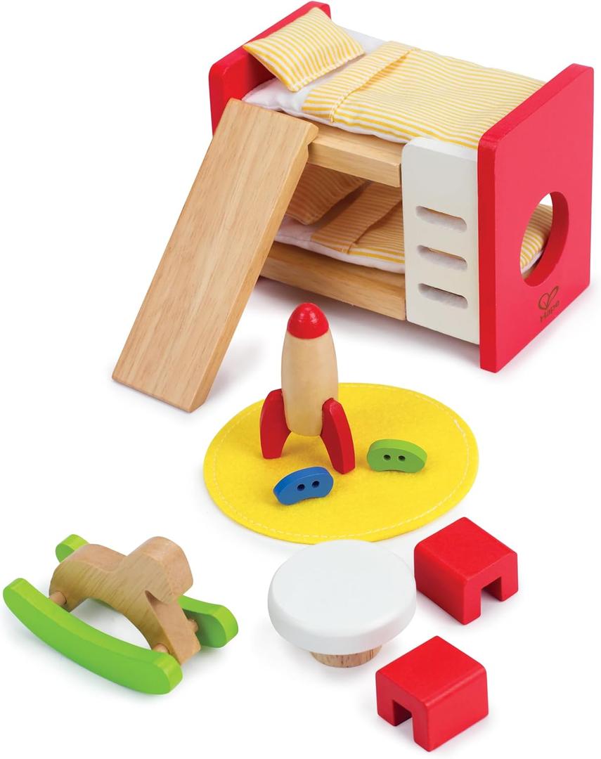 Hape Wooden Doll House Furniture Children's Room with Accessories| 1:12 Scales Miniature Dollhouse Furniture