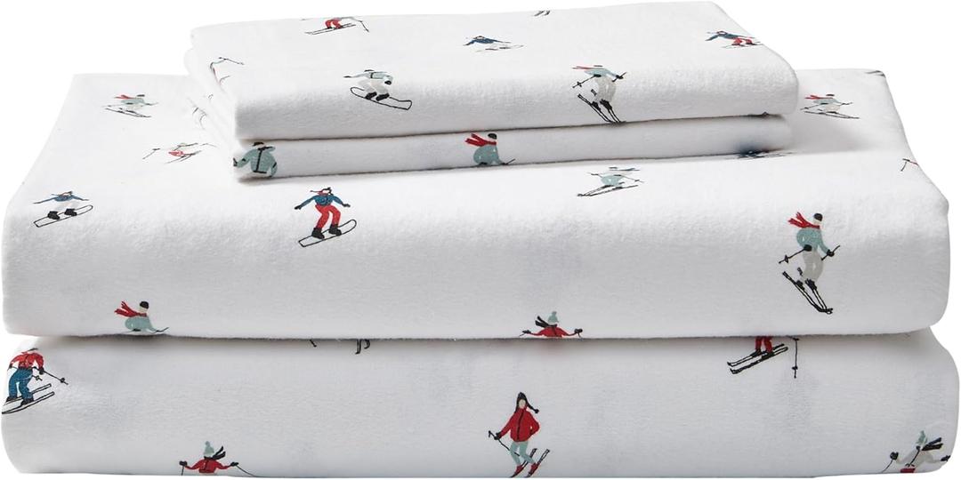 Eddie Bauer  Flannel Sheets Queen Size, AntiPilling & Wrinkle Resistant Cotton, Touchably Soft for AllSeason Comfort  Bed Sheets with Matching Pillowcases & Fitted Sheet (Ski Slope White)