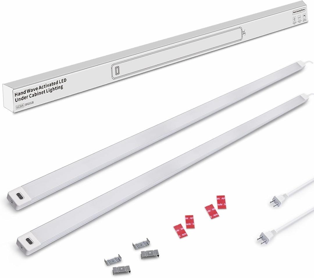 MYPLUS 2Pcs 36 Inch Under Cabinet Lights with Hand Wave, Under Counter Lighting 4000K Natural White,Dimmable,Plug and Play,LED Lights for Kitchen Cabinet, Cupboard, Closet, Desk