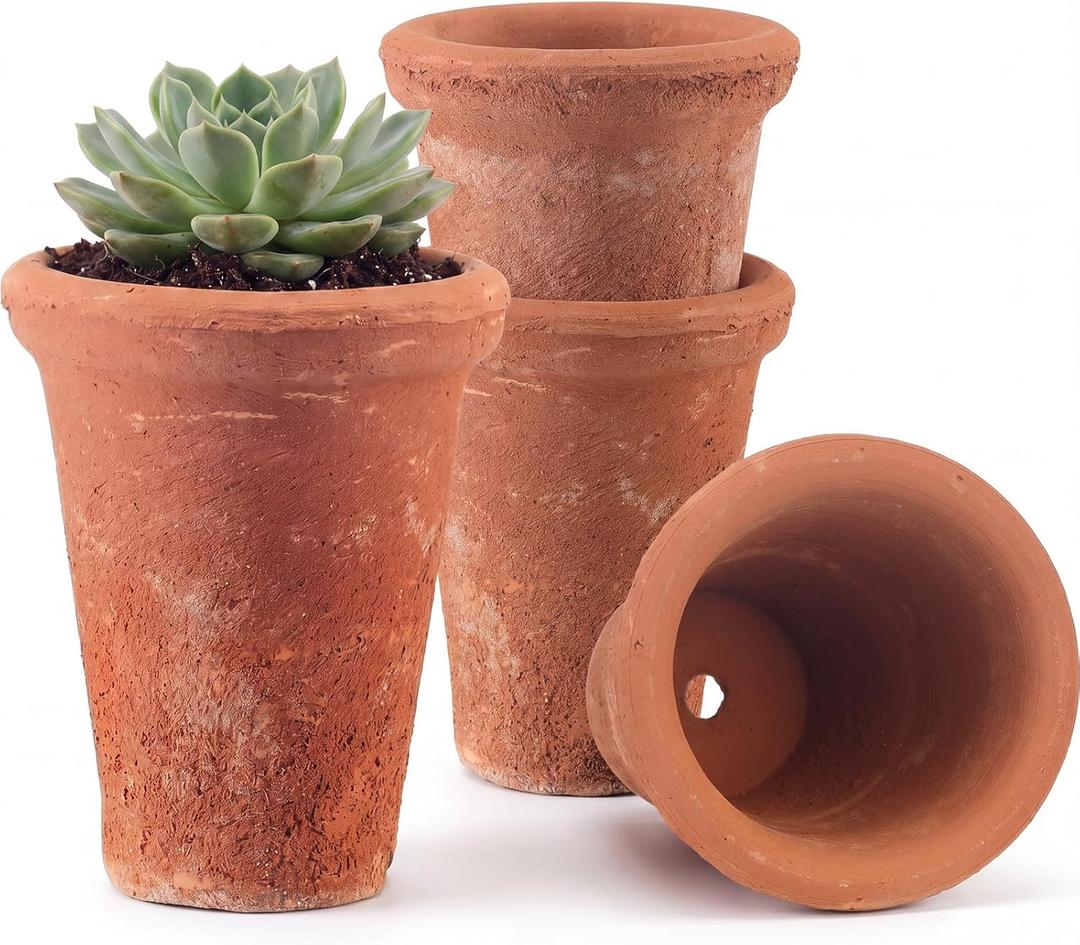 Maxdot 4 Packs Aged Terracotta Pots 4.3 x 3.4'' Terracotta Planter Small Rustic Clay Pots for Plants Flower Cactus Succulent Garden Home Indoor Outdoor Decor, Distressed Finish Style
