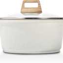 ESLITE LIFE Nonstick Stock Pot with Lid, 5 Quart Granite Casserole Large Soup Pot Pasta Cooking Pot, Induction Compatible, PTFE & PFOA Free, White