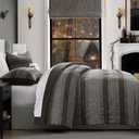 Wonderful Dark Grey Comforter Set King Size, Yarn Dyed Farmhouse Striped Cotton Lightweight Boho Comforter with Pillow Shams, Halloween Bedding, Fluffy Bedding Set for All Season