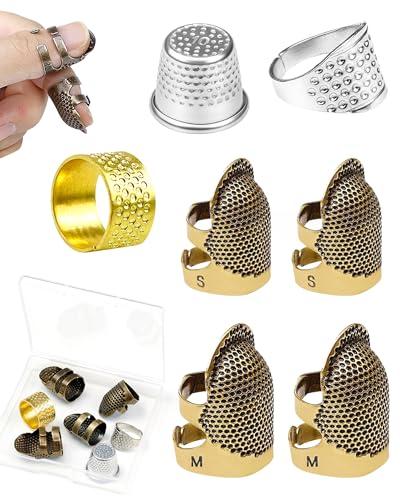 FIVEIZERO Thimble Kit– 7 PCS Sewing Thimbles for Hand Sewing, Metal Finger Protectors, Thimble Ring for Quilting and Embroidery
