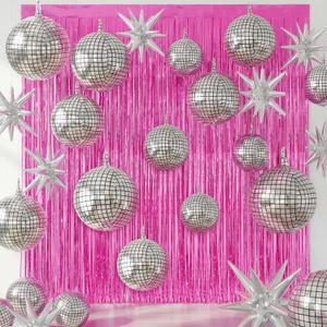 Seenelling 24 Pcs Party Decoration Sets 22'' 4D Ball Star Balloons Metallic Tinsel Foil Fringe Curtains for Western Cowgirl Bride to Be Bachelorette(Hot Pink,Cowgirl Style)
