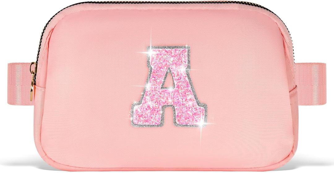 Uygafly Graduation Gifts for Teens Kids Daughter Sister Her - Birthday Gifts for 3 4 5 6 7 8 9 10 11 12 13 Year Old Girls,Fanny Pack Crossbody Bag Belt Bag Cute Trendy Stuff | Peach,Initial A