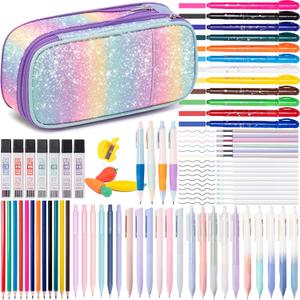 Unicorn Birthday Gifts for Girls Aesthetic School Supplies with Cute Pencil Case, Pastel Highlighters Gel Pens Mechanical Pencils Set Girls Stationery Set, Pencil Pouch with Supplies (Macaron)